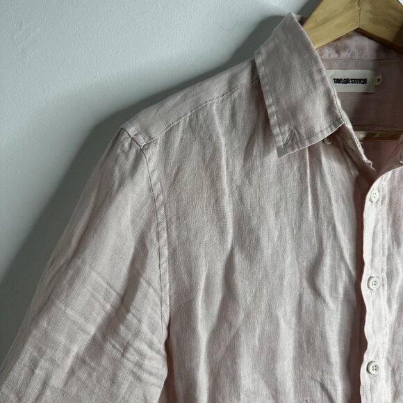 Taylor Stitch Shirt Mens 38 Pink Linen Long Sleeve Button Up Casual Lightweight - Picture 3 of 14